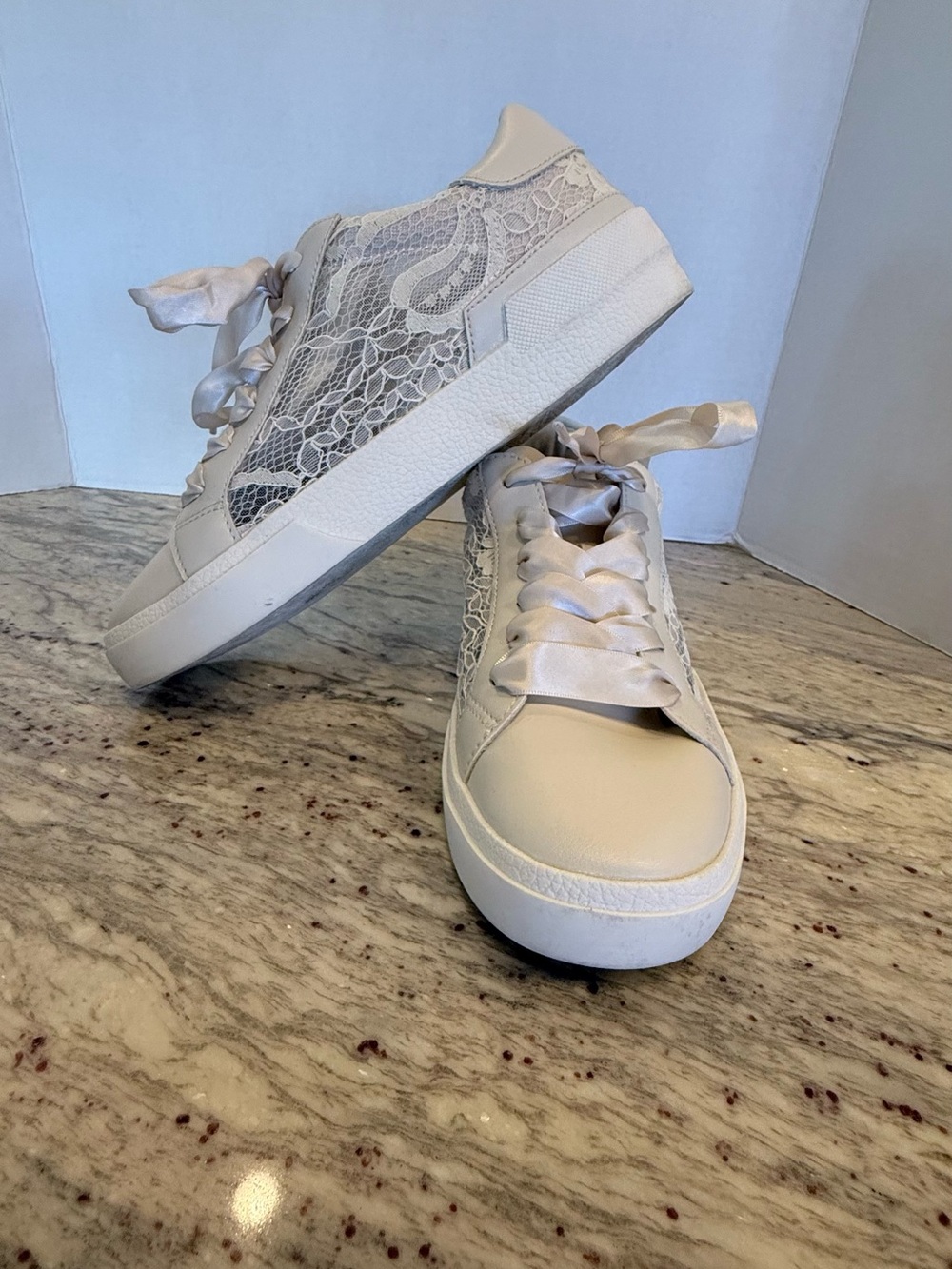 Dolce vita Women’s Lace-Accent elegant Sneakers in White/cream wedding 8